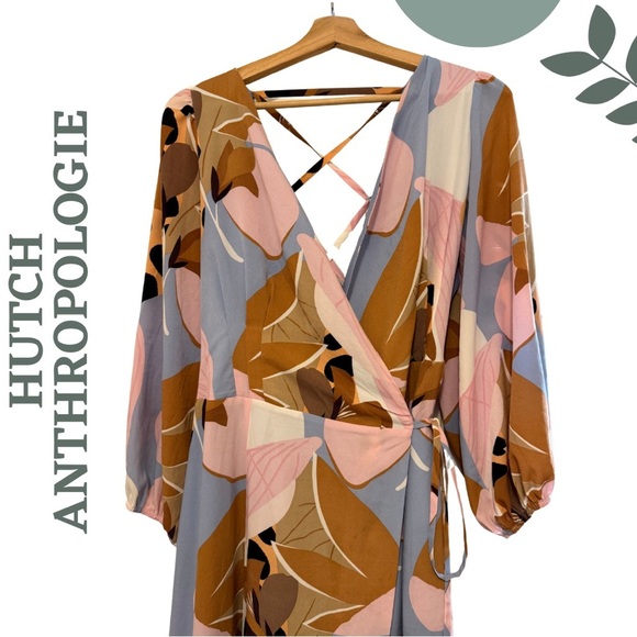 HUTCH for Anthropologie Open-Back Wrap Maxi Dress High Low Pink Blue – Size 2X - Picture 13 of 13